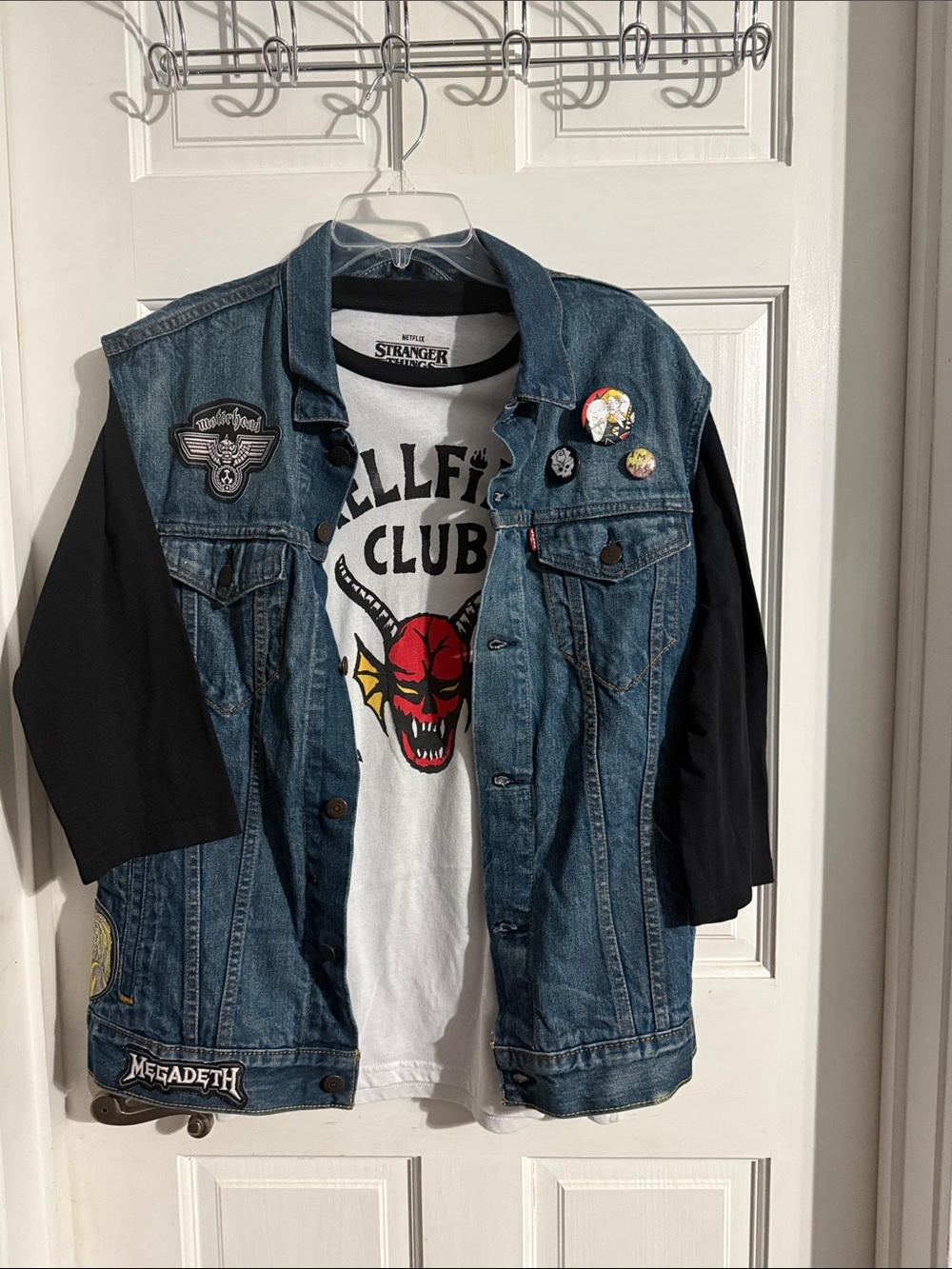 Stranger Things Eddie Munson Levi's Blue Denim Vest Jacket & Hellfire Club Shirt